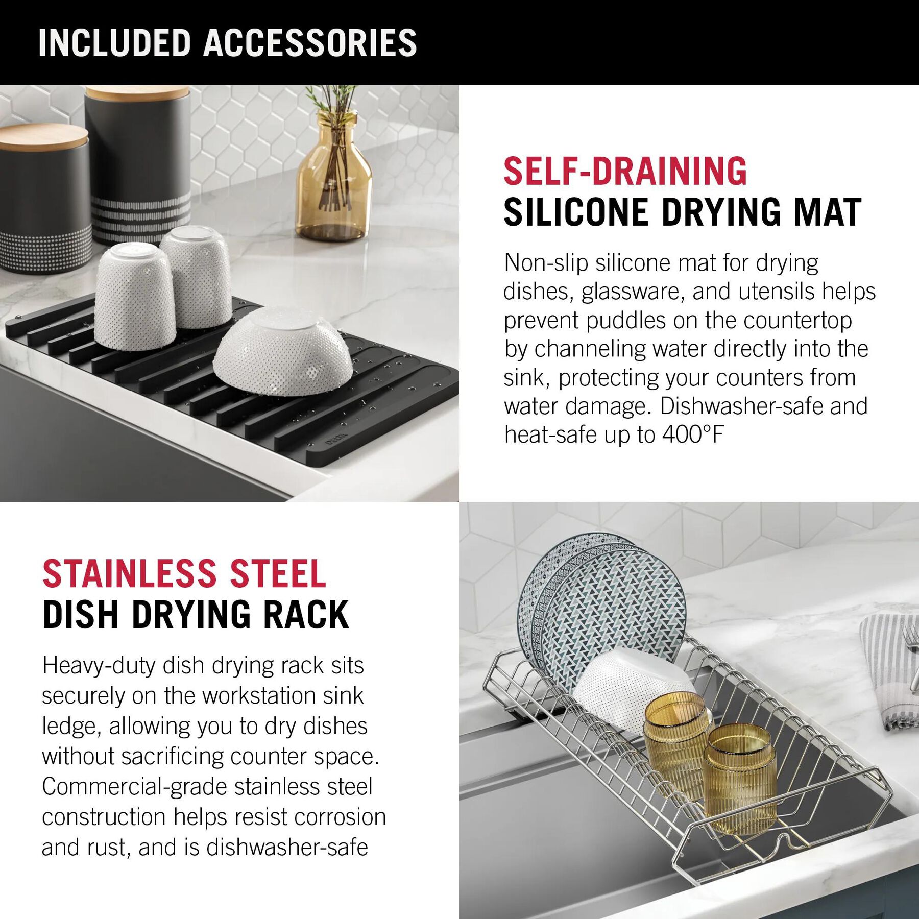 45&rdquo; Workstation Undermount Single Bowl 16 Gauge Stainless Steel Kitchen Sink with 2-Tier&nbsp;WorkFlow&trade; Ledge and Accessories